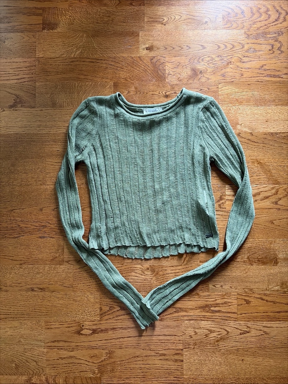 Pull & Bear Pacific Republic Ribbed Open Knit Sweater Olive Army Green XS Slash